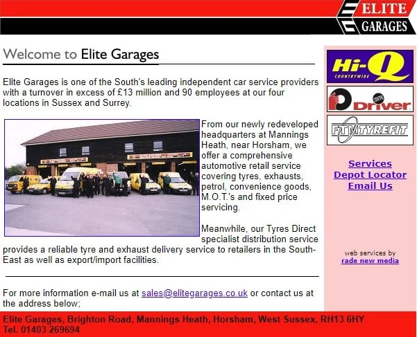 Elite Garages website 2000