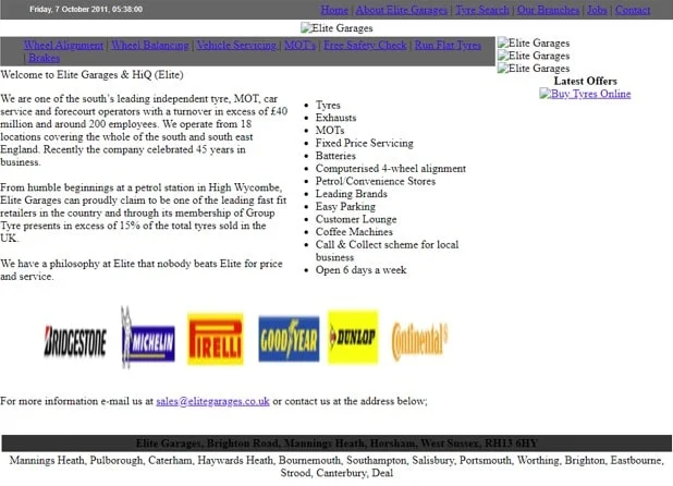 Elite Garages website 2010