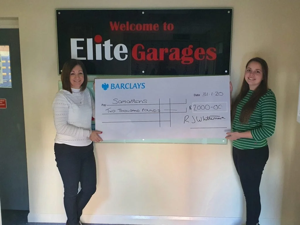 Elite Garages donates to Samaritans Charity