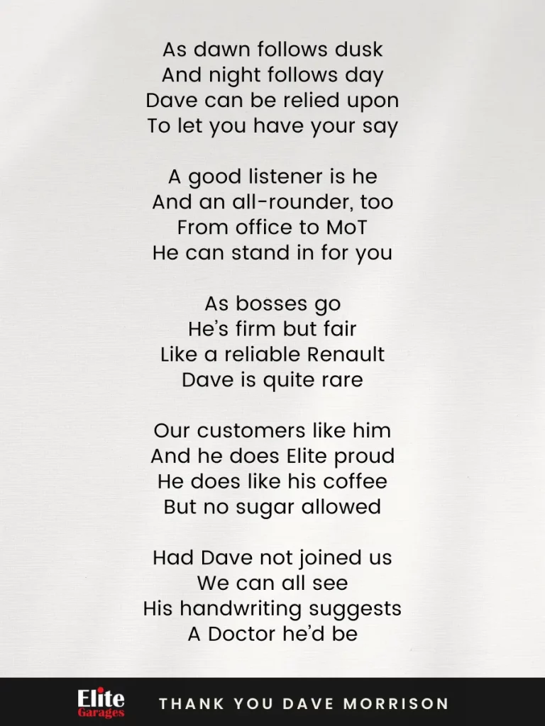 Elite Garages poem to Dave Morrison