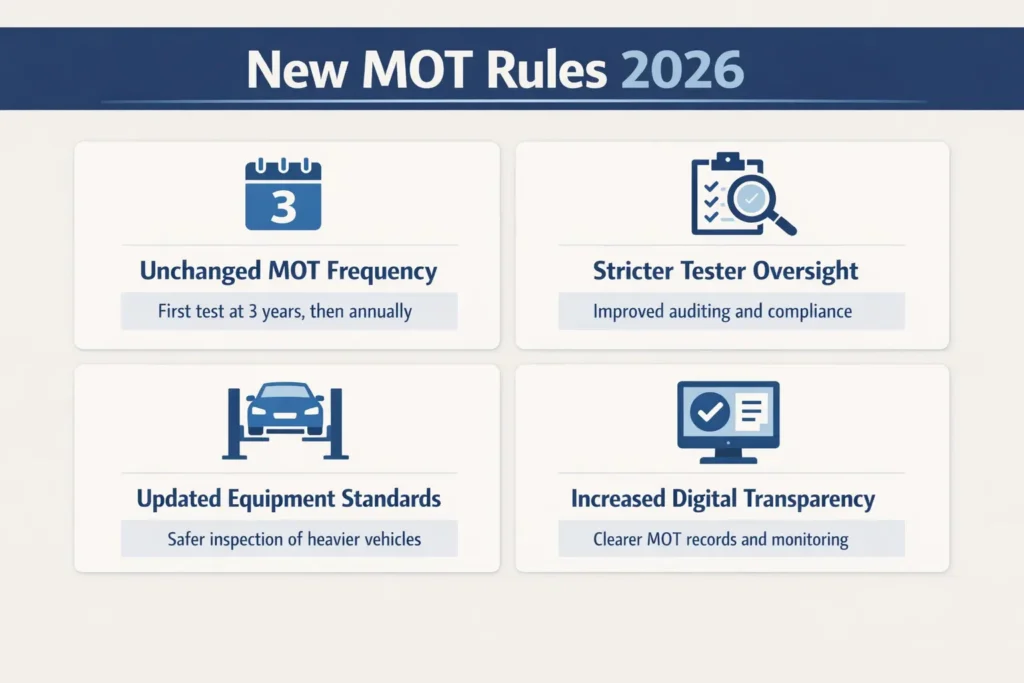 Detailed graphic explaining the new MOT rules for 2026