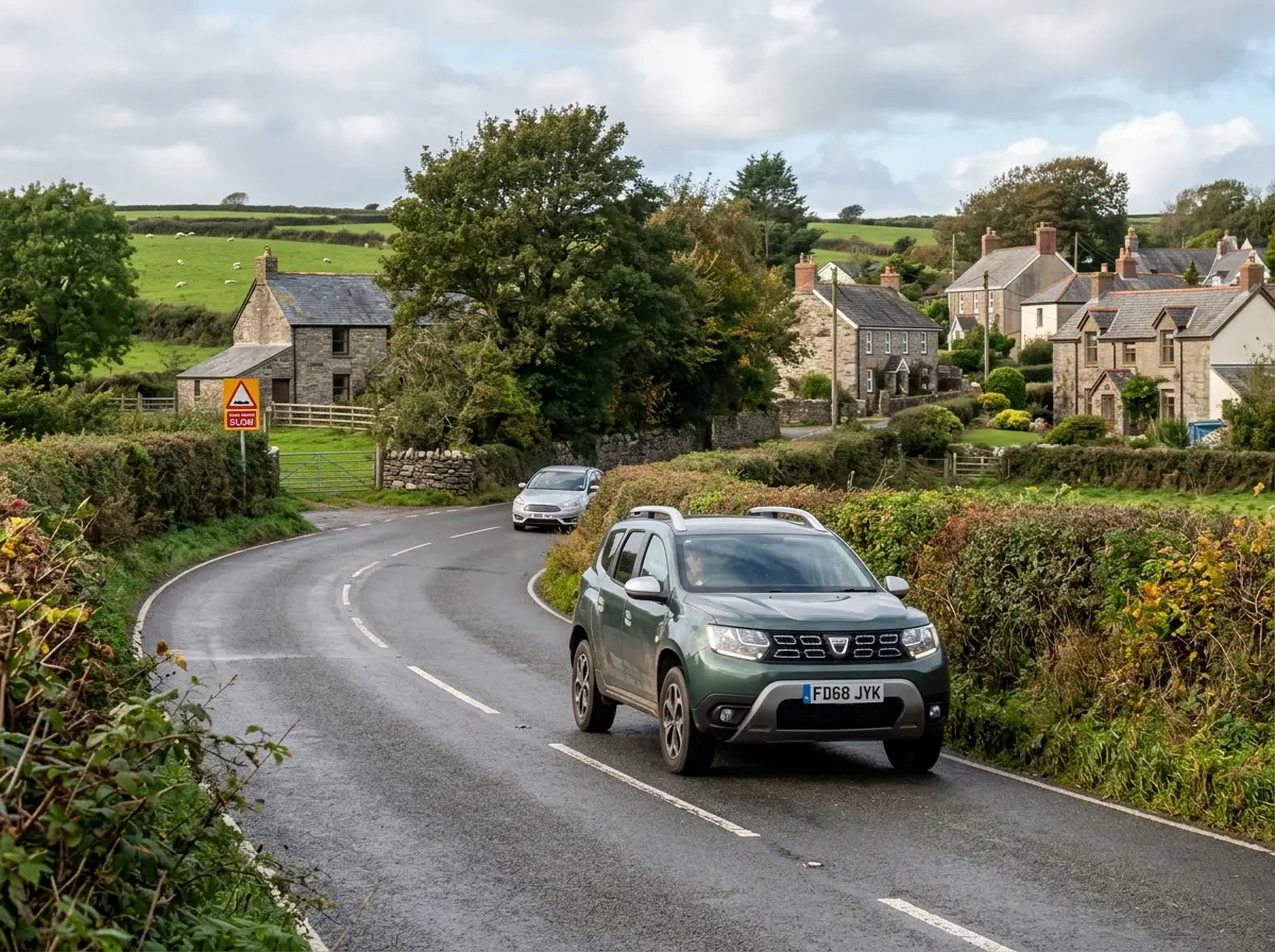 Dacia Duster driving on a typical UK road showing practical everyday use