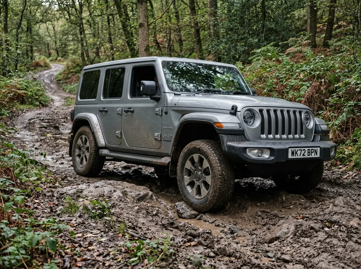 Jeep Wrangler off-road demonstrating 4x4 capability and tyre performance