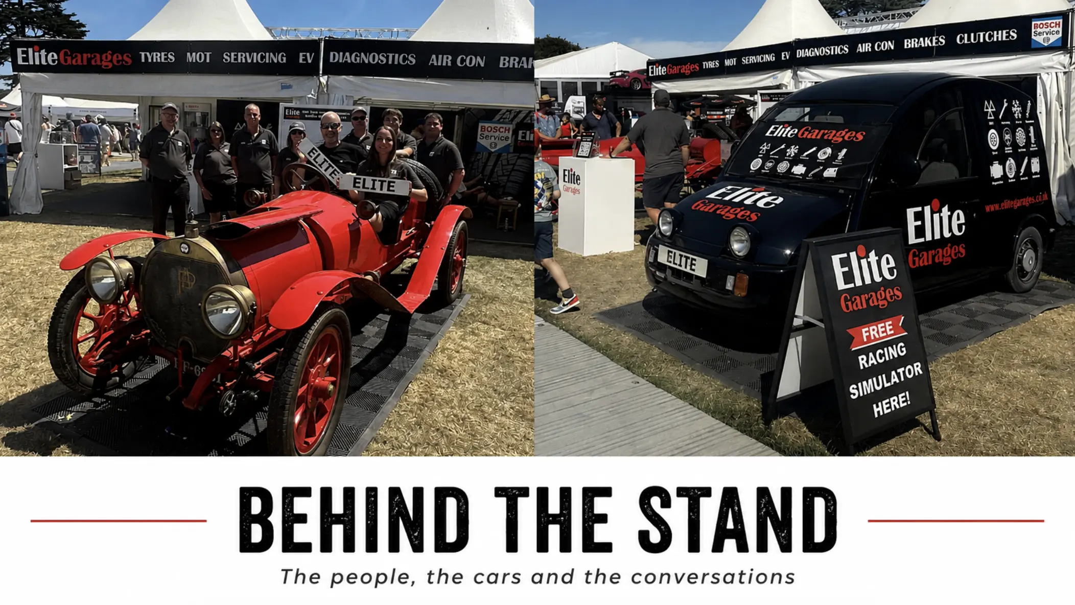 Elite Garages team with the historic Pilain car alongside the S-Cargo display at the Goodwood Festival of Speed 2026.