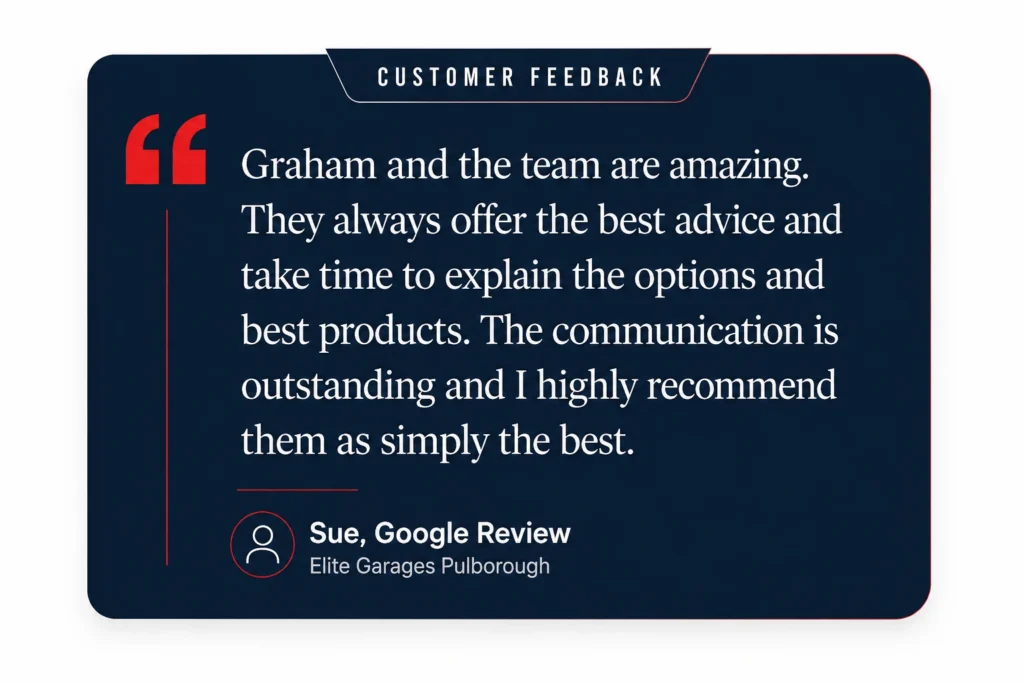 Elite Garages Google Reviews for Graham - Sue